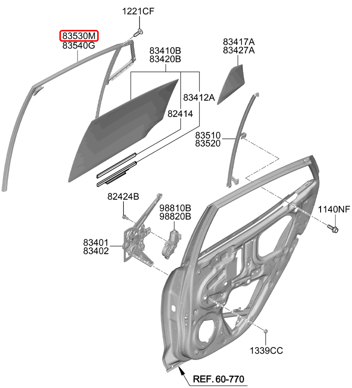 Ron chạy kính cửa sau chính hãng HYUNDAI LH | 83531K6400 tại HCM