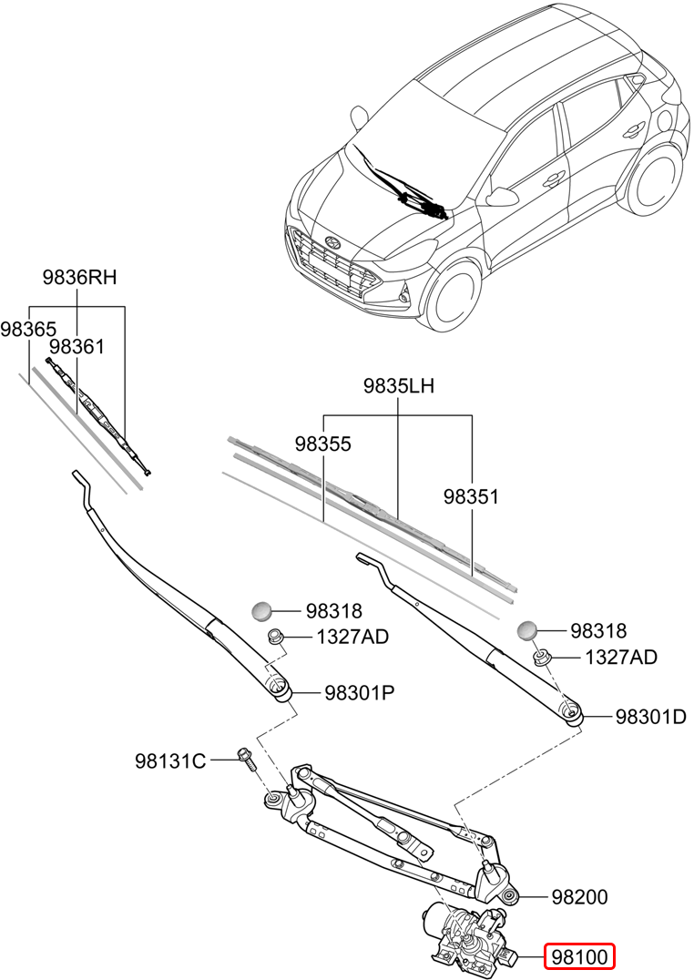 Mô tơ gạt mưa trước chính hãng HYUNDAI | 98110G2000 tại HCM