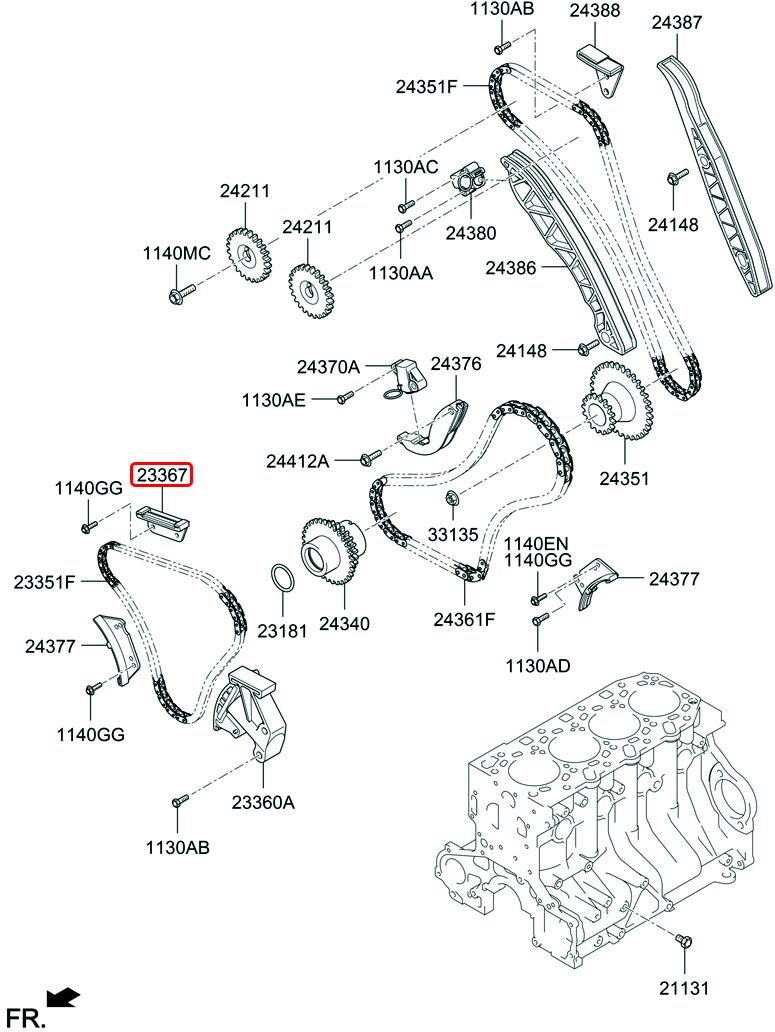 Dẫn hướng xích cam chính hãng HYUNDAI | 233674A100 tại HCM