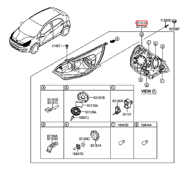 Đèn pha KIA Rio 12-15 LH không led, 921011W000,chính hãng KIA HCM