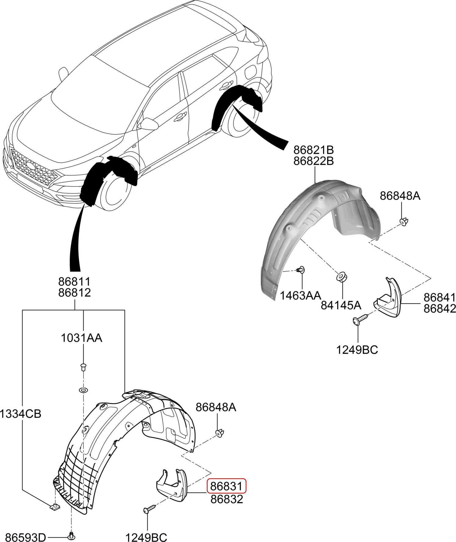 Chắn bùn bánh trước HYUNDAI Tucson 15-19 LH, 86831D3000, chính hãng HYUNDAI