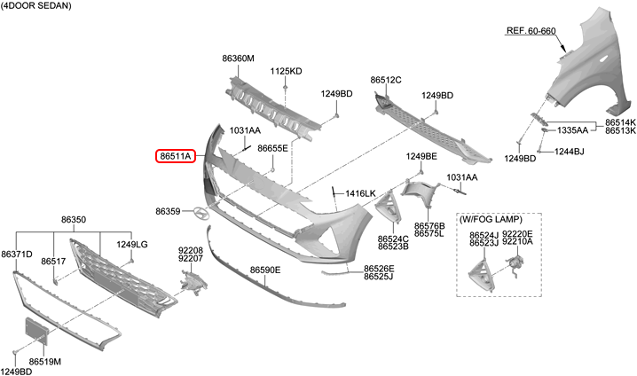 Cản trước chính hãng HYUNDAI | 86511K6400 tại HCM