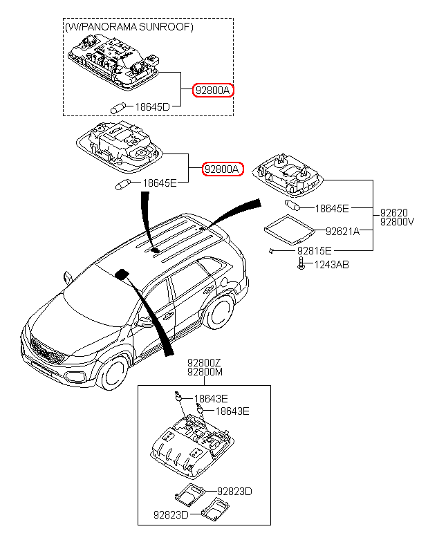 Đèn trần KIA Sorento giữa, 928502P200H9,chính hãng KIA HCM