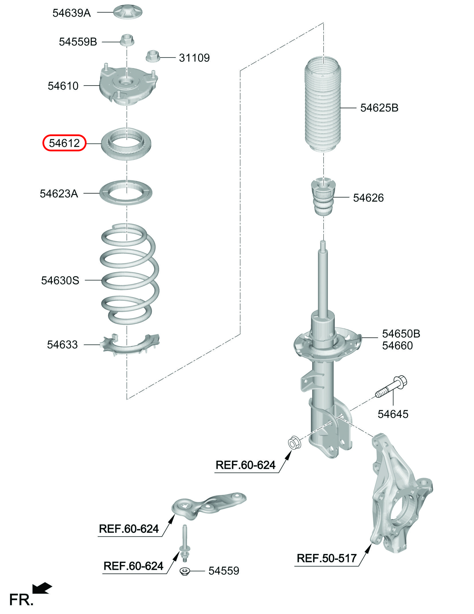 Bạc đạn chà nhún trước chính hãng HYUNDAI, 54612C5000, phụ tùng ô tô HYUNDAI, phụ tùng ô tô KIA, phụ tùng chính hãng HYUNDAI tại HCM, phụ tùng chính hãng KIA tại HCM