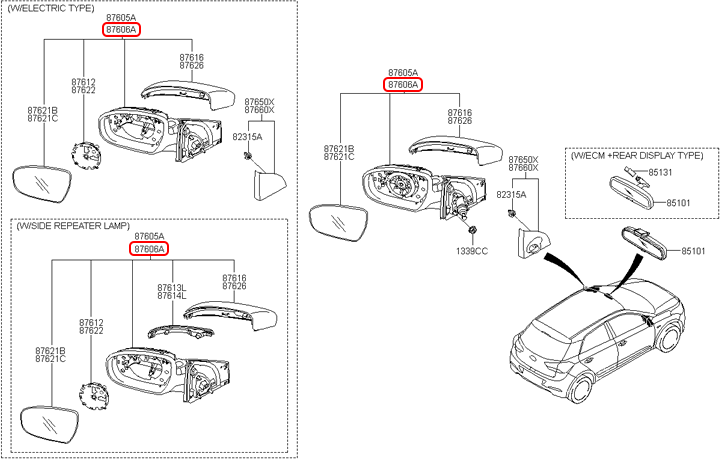 Kính chiếu hậu chính hãng HYUNDAI RH | 87620C7270 tại HCM