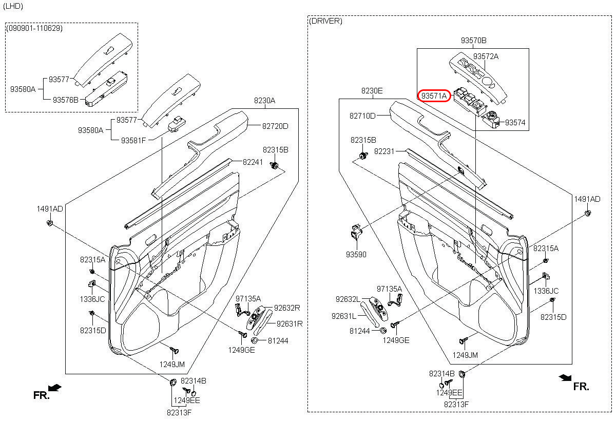 Công tắc nâng kính tổng chính hãng HYUNDAI 935712B000