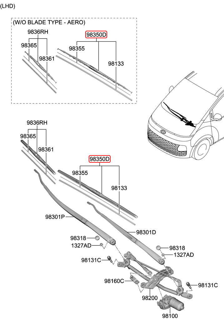 Thanh gạt mưa trước chính hãng KIA LH | 98350A4010 tại HCM