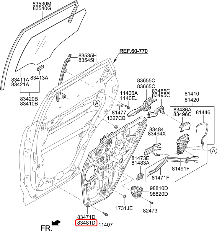 Compa nâng kính sau chính hãng HYUNDAI RH | 834812W000 tại HCM