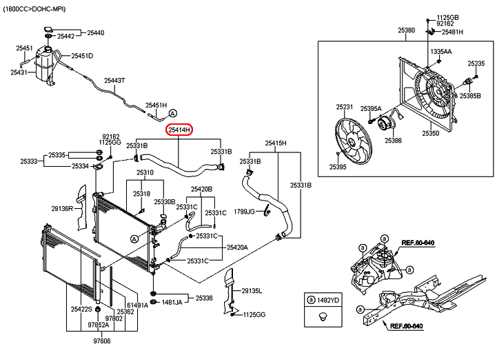 Ống két nước trên HYUNDAI Avante 06-12, 254142H000, 254142H001,chính hãng HYUNDAI HCM