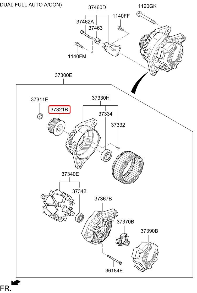 Puly máy phát chính hãng HYUNDAI | 373202E010