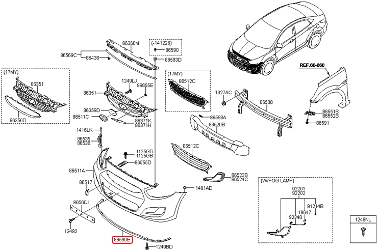 Nẹp dưới cản trước chính hãng HYUNDAI | 865911R010 tại HCM