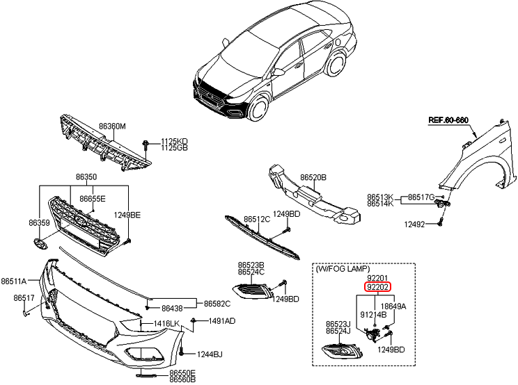 Đèn cản trước chính hãng HYUNDAI RH | 92202H6000 tại HCM