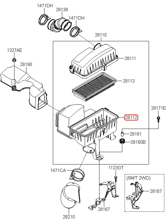 Đế bầu lọc gió động cơ chính hãng KIA | 2811207600 tại HCM