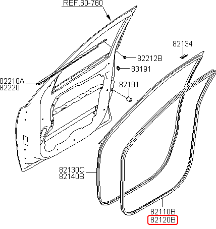 Ron thân xe trước chính hãng HYUNDAI RH | 821202B000J9 tại HCM