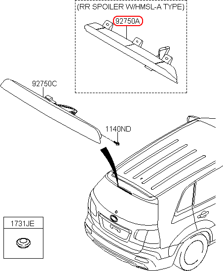 Đèn phanh trên cao KIA Sorento 09-16, 927002P000,chính hãng KIA HCM