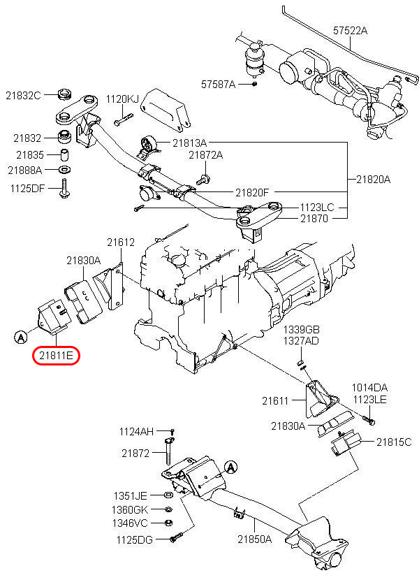 Cao su chân máy Libero 05 LH+RH 2.5 động cơ D4CB, 2181147400, HYUNDAI HCM, KIA HCM, chính hãng HYUNDAI