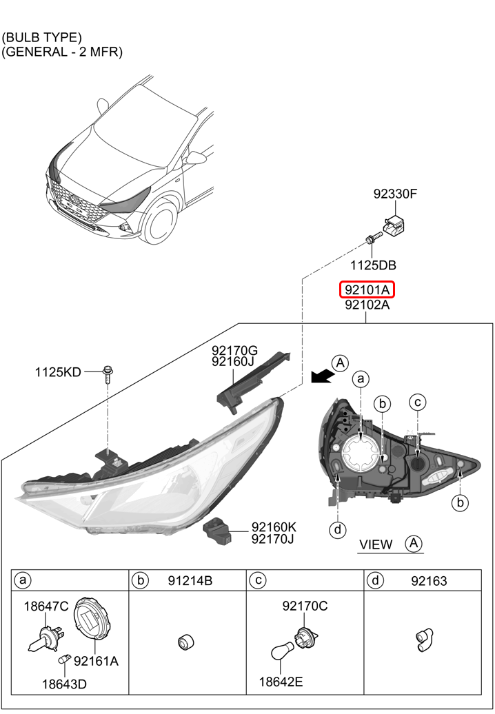 Đèn pha chính hãng HYUNDAI LH | 92101H6530 tại HCM