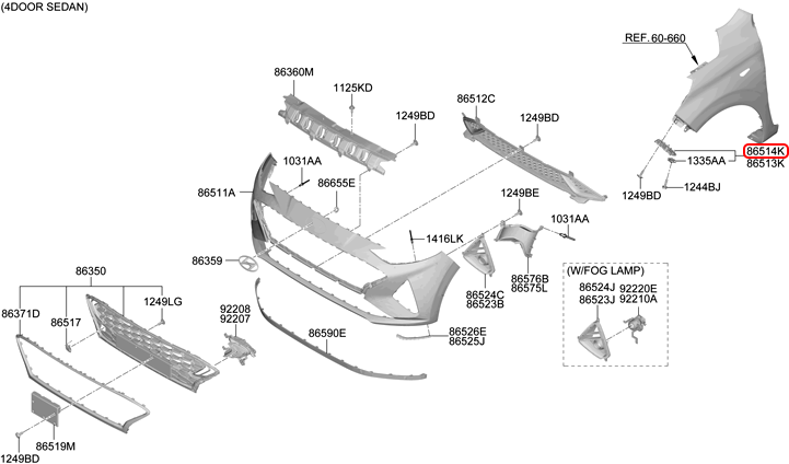 Bát cản trước chính hãng HYUNDAI RH | 86552K6000 tại HCM