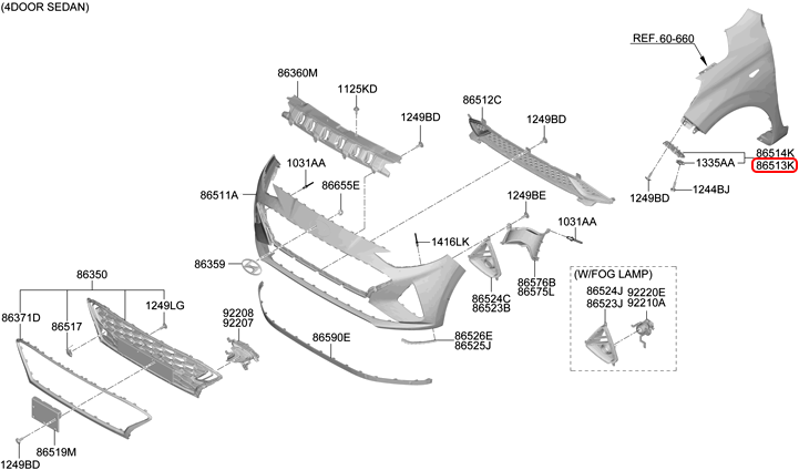 Bát cản trước chính hãng HYUNDAI LH | 86551K6000 tại HCM