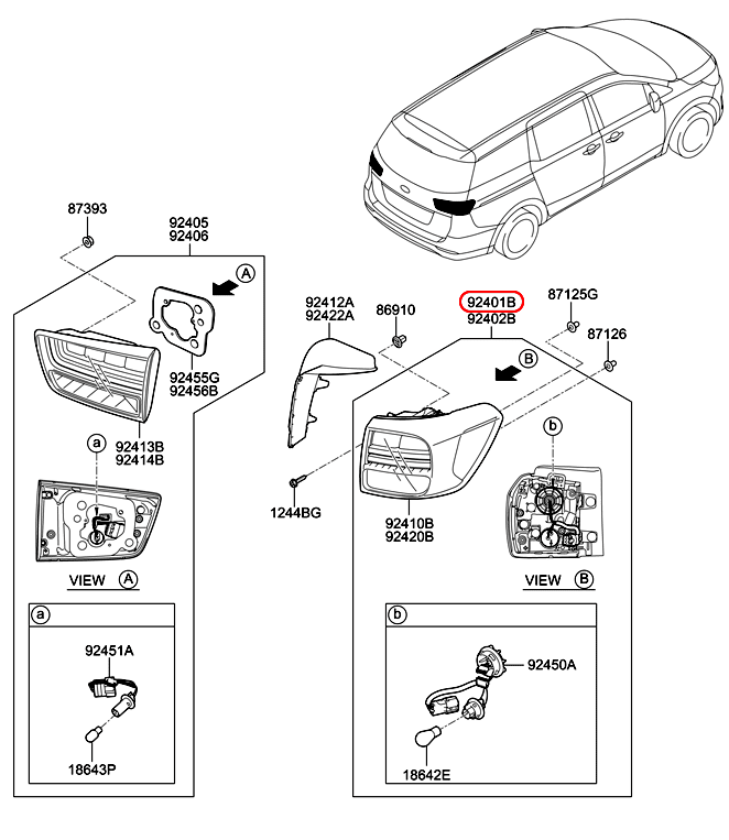 Đèn lái KIA Sedona 14-16 LH, 92401A9500, 92401A9530,chính hãng KIA HCM