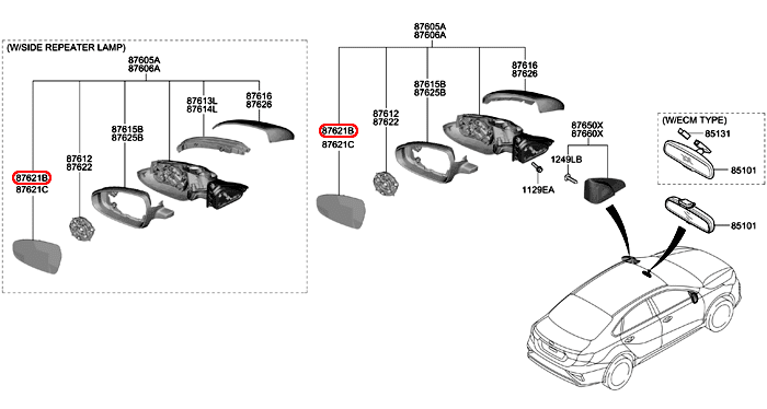 Mặt kính chiếu hậu KIA Cerato 19 RH, 87621M6000, 876211M610,chính hãng KIA HCM