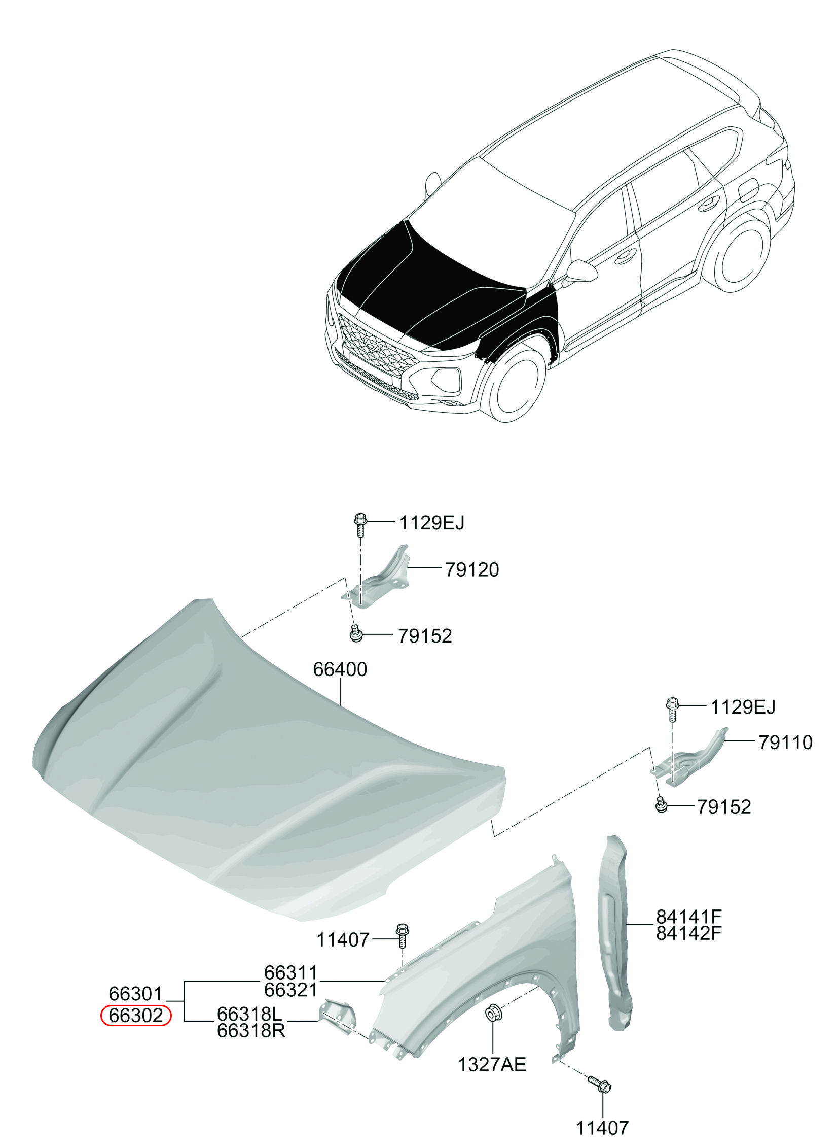 Má dè trước Hyundai Santafe 19-21 RH, 66320S1000, HYUNDAI HCM, KIA HCM