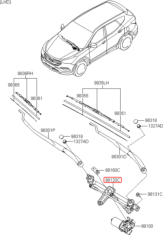 Cơ cấu gạt mưa trước chính hãng HYUNDAI | 981202W050 tại HCM