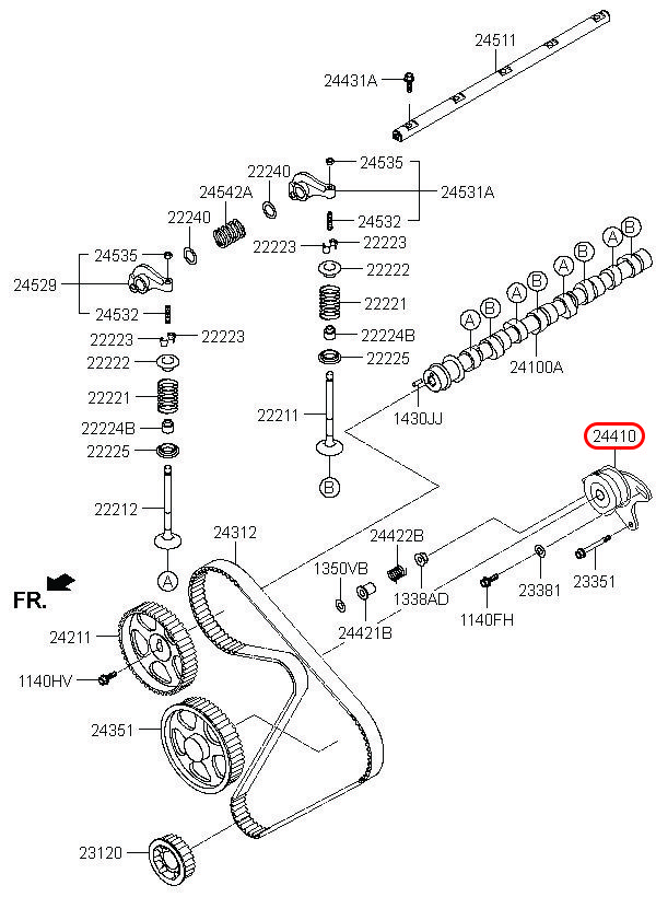 Bạc đạn tăng cam Libero 05 2.5 động cơ D4BH, 2431742010, HYUNDAI HCM, KIA HCM, chính hãng HYUNDAI