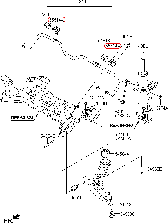 Bát cao su cân bằng trước KIA Morning 12-18, 555142G000, chính hãng KIA HCM