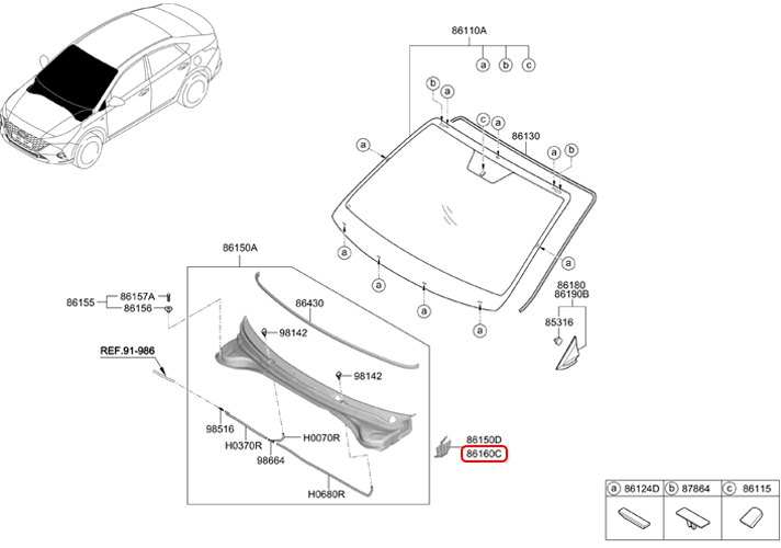 Ốp chân kính chắn gió trước chính hãng HYUNDAI RH | 86154H6000 tại HCM