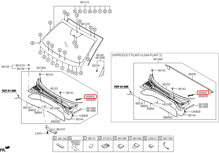 Ốp chân kính chắn gió trước chính hãng HYUNDAI LH | 86153D3000 tại HCM