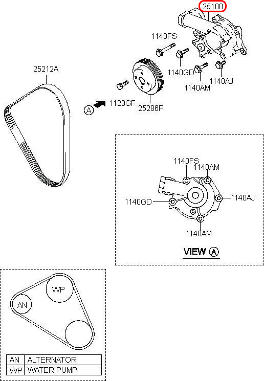 Bơm nước Starex 06, 2510038450, HYUNDAI HCM, KIA HCM, chính hãng HYUNDAI