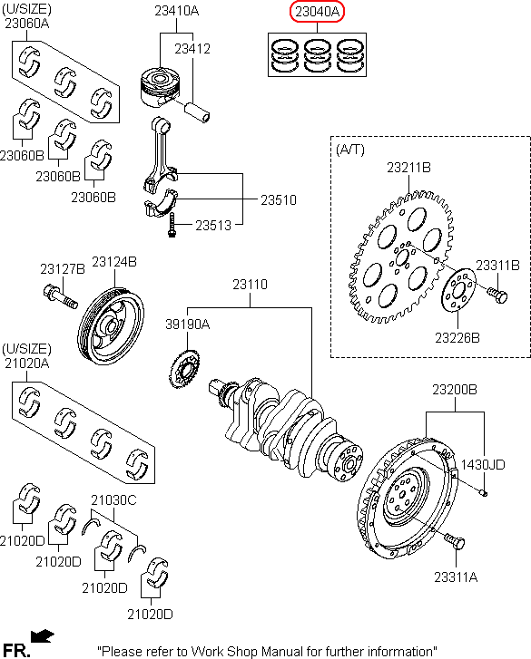 Bạc xéc măng chính hãng HYUNDAI, mã phụ tùng 2304004100, bạc xéc măng HYUNDAI tại HCM.