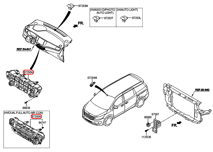 Công tắc dàn lạnh KIA Sedona, 97250A9240WK,chính hãng KIA HCM