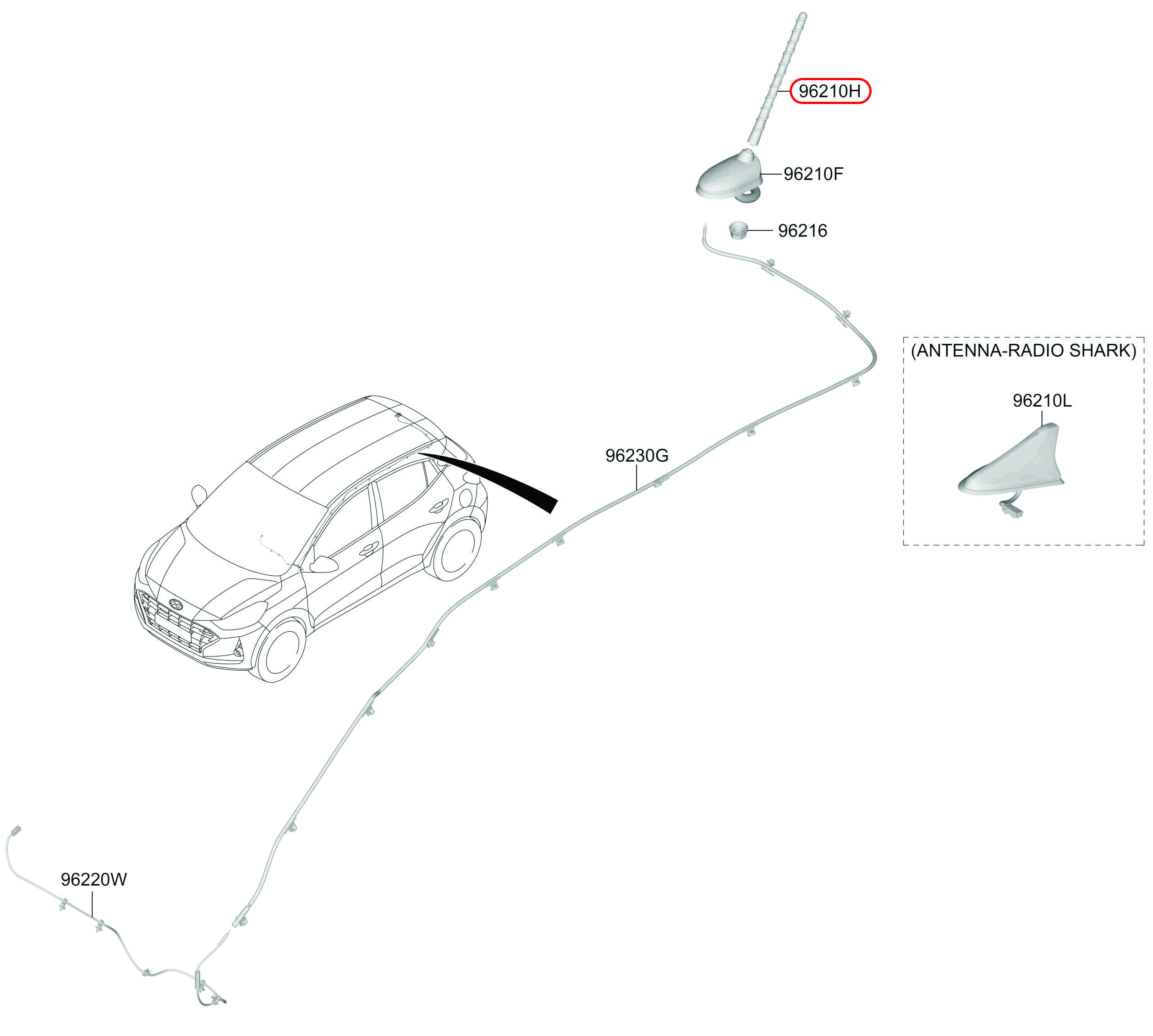 Ăng ten chính hãng HYUNDAI, 96201B2100, phụ tùng ô tô HYUNDAI, phụ tùng ô tô KIA, phụ tùng chính hãng HYUNDAI tại HCM, phụ tùng chính hãng KIA tại HCM