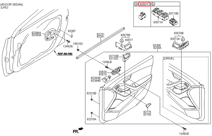 Công tắc nâng kính phụ chính hãng HYUNDAI | 935763X001RY tại HCM