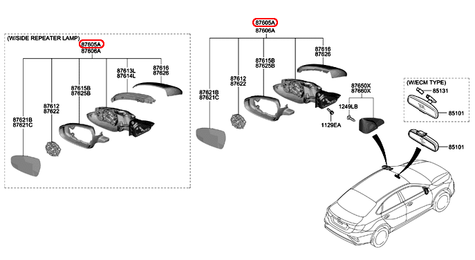 Kính chiếu hậu KIA Cerato 19 LH, 87610M6030,chính hãng KIA HCM