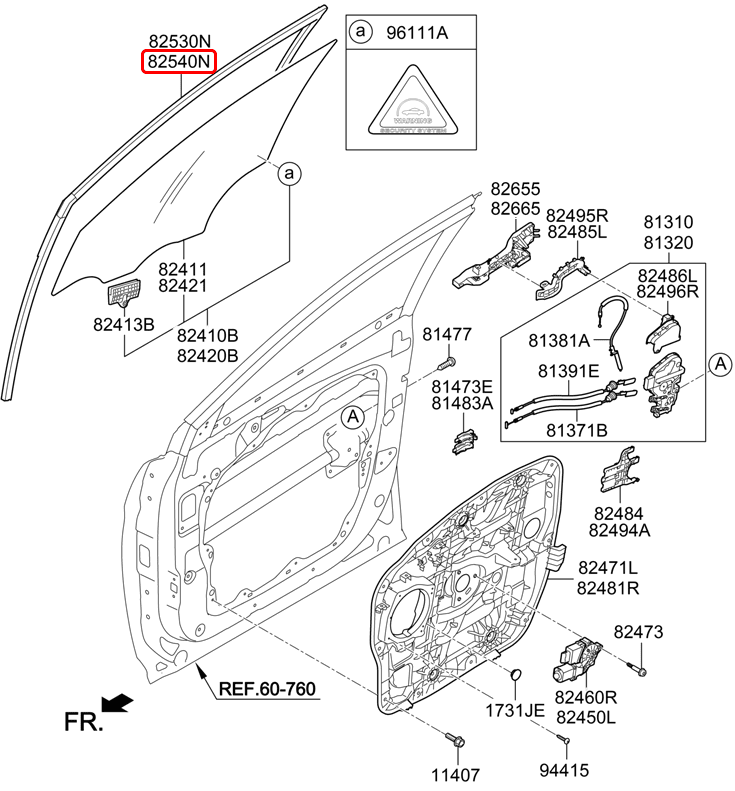 Ron chạy kính cửa trước chính hãng HYUNDAI RH | 825402W000 tại HCM