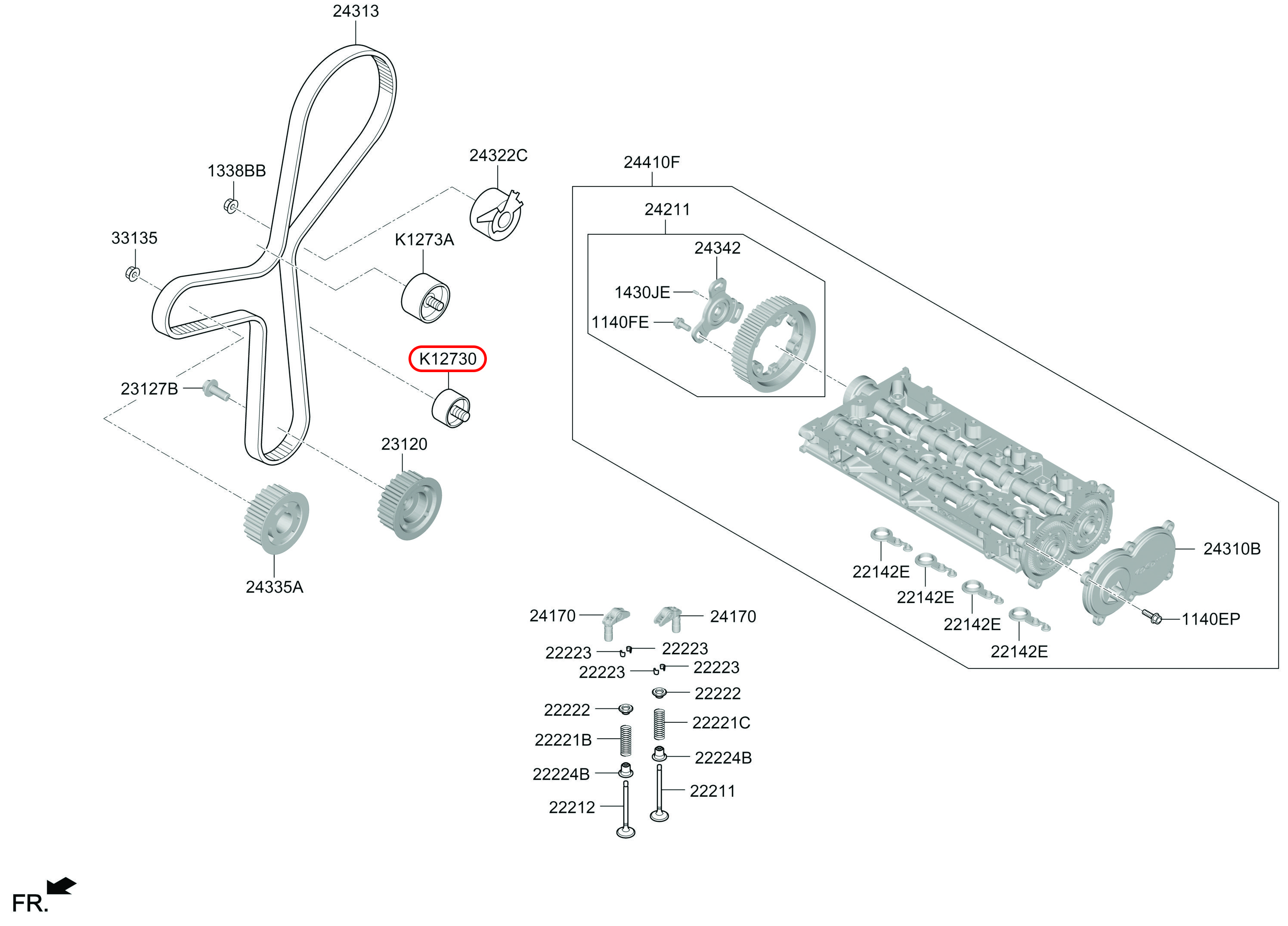 Bạc đạn tì cam chính hãng HYUNDAI dưới, 243802R000, phụ tùng ô tô HYUNDAI, phụ tùng ô tô KIA, phụ tùng chính hãng HYUNDAI tại HCM, phụ tùng chính hãng KIA tại HCM