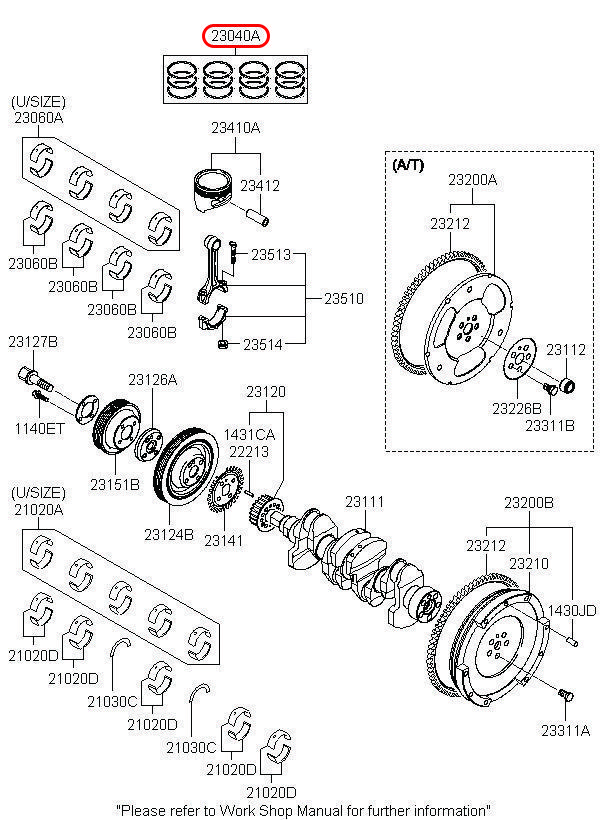 Bạc xéc măng chính hãng HYUNDAI, 2304002AA0, phụ tùng ô tô Hyundai, phụ tùng ô tô Kia, phụ tùng chính hãng Hyundai tại HCM, phụ tùng chính hãng Kia tại HCM