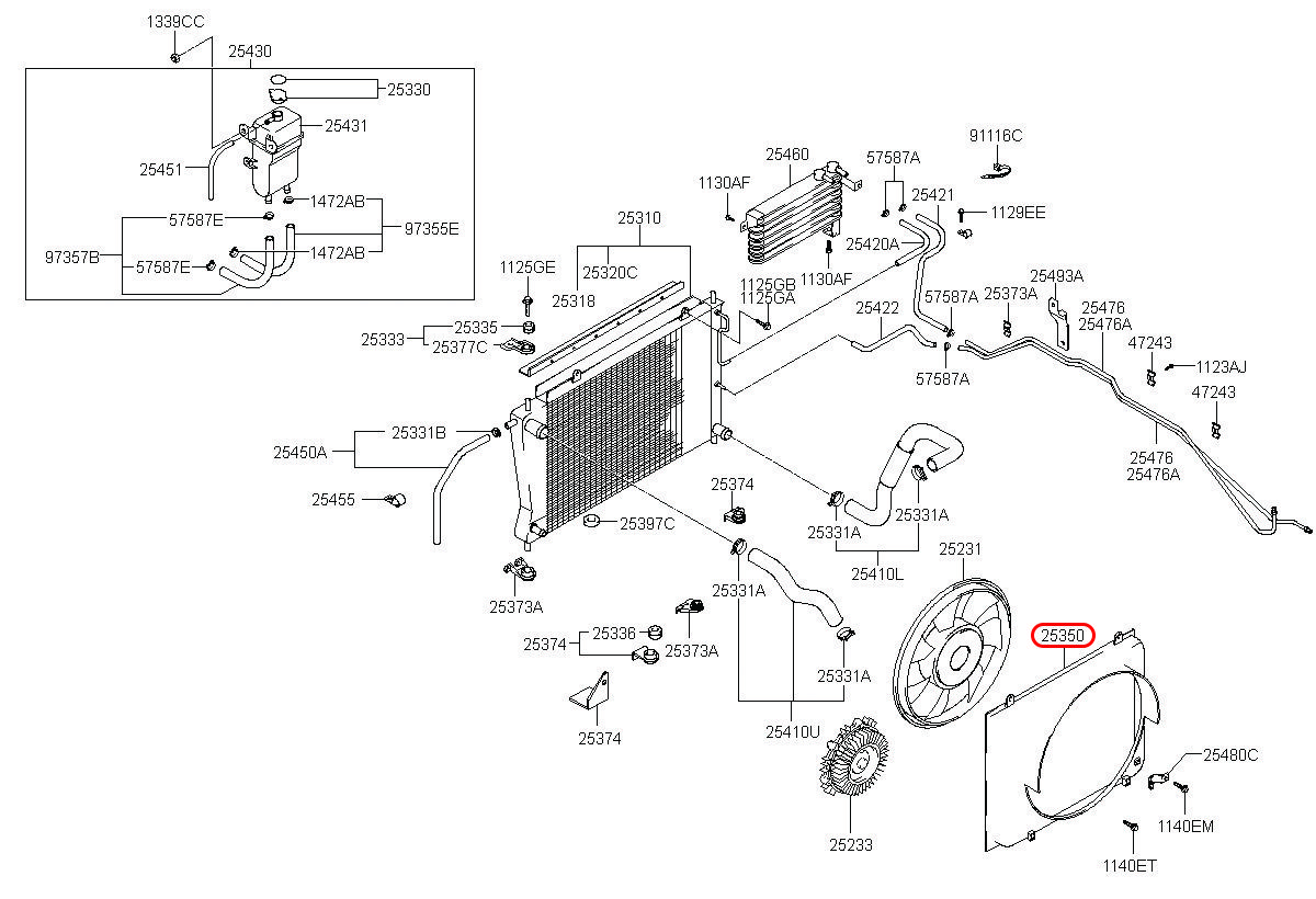 Lồng quạt két nước Starex 06, 253504A800, HYUNDAI HCM, KIA HCM, chính hãng HYUNDAI