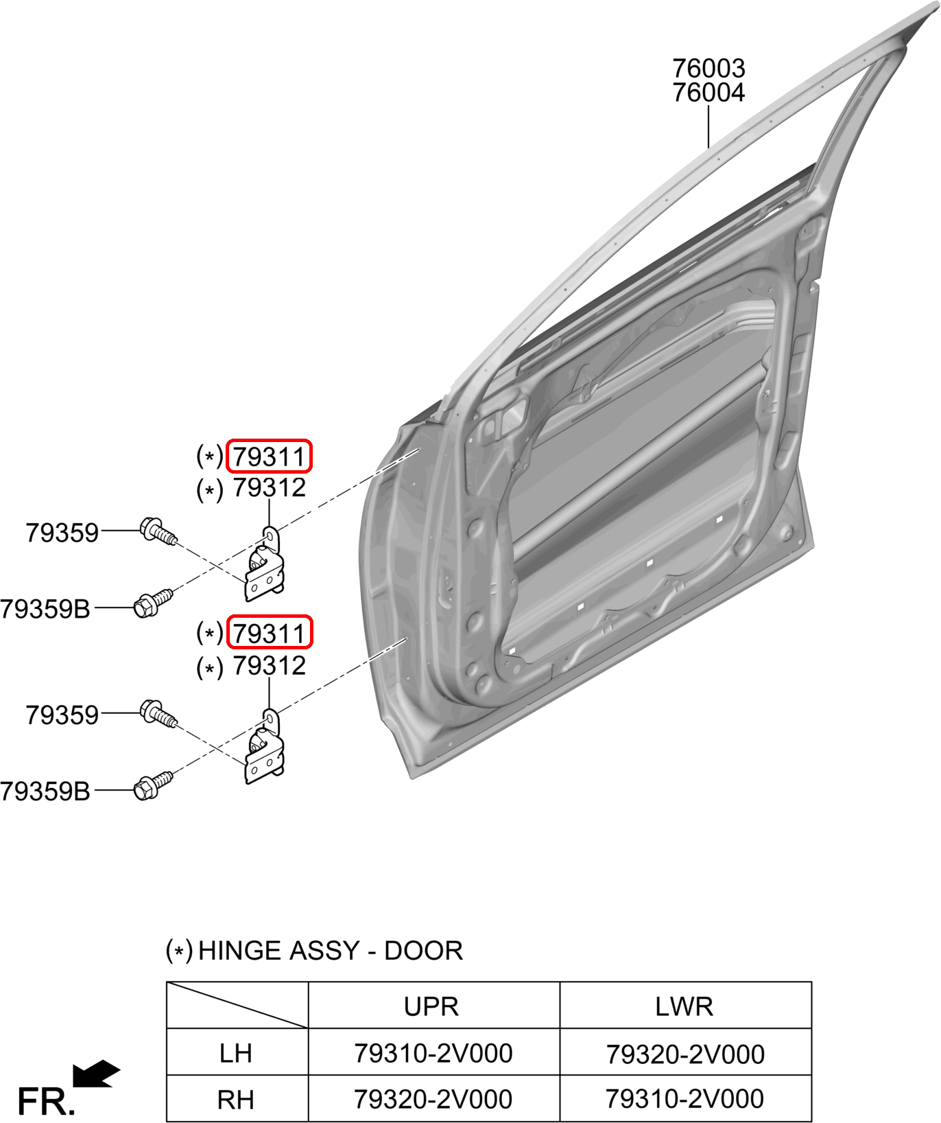 Bản lề cửa trước chính hãng KIA phía trên LH | 793102V000