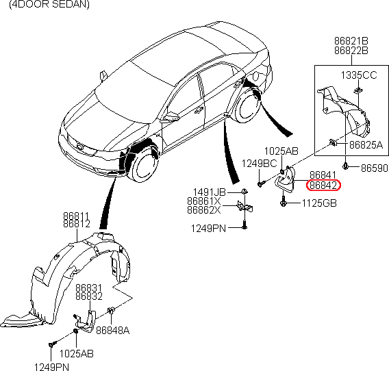 Chắn bùn bánh sau KIA Forte Koup RH, 868421M300, chính hãng KIA HCM