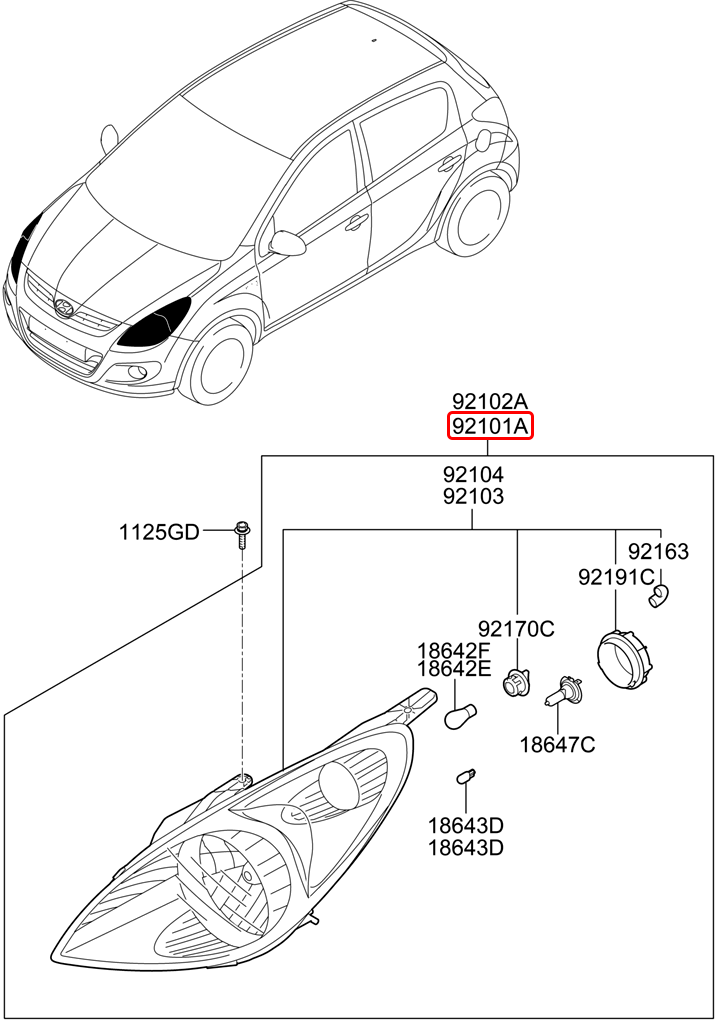 Đèn pha chính hãng HYUNDAI LH | 921011J020 tại HCM