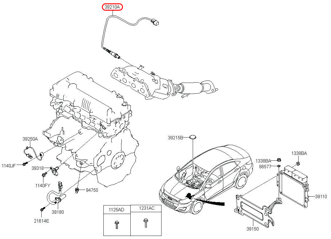 Cảm biến oxy chính hãng HYUNDAI, 392102B310, phụ tùng ô tô HYUNDAI, phụ tùng ô tô KIA, phụ tùng chính hãng HYUNDAI tại HCM, phụ tùng chính hãng KIA tại HCM