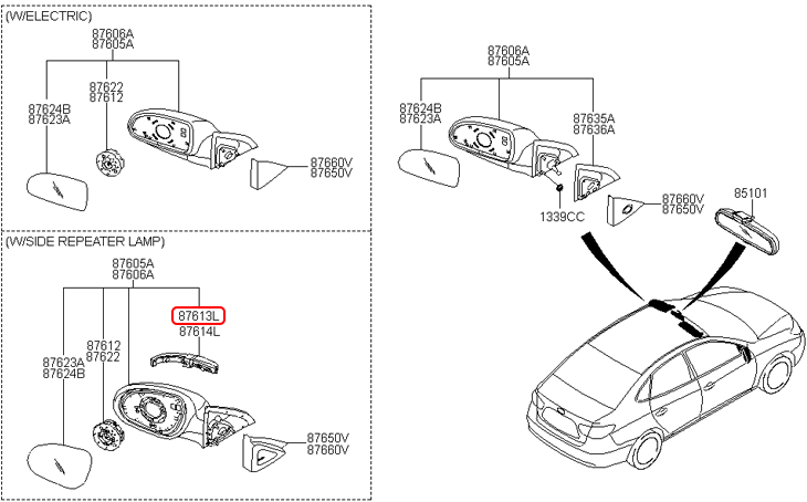 Xi nhan kính chiêu hậu chính hãng HYUNDAI LH | 876132L600 tại HCM