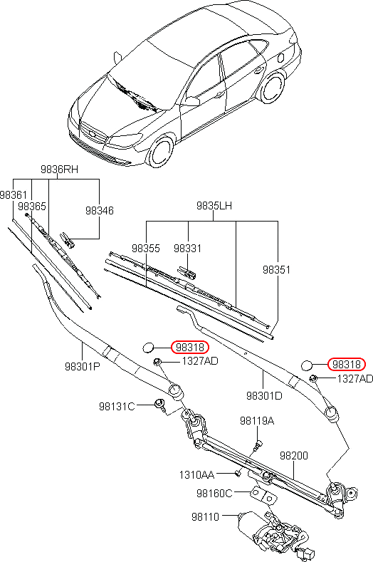 Nắp chụp cần gạt mưa trước Kia Carens, 983903F000, 983904D000, HYUNDAI HCM, KIA HCM