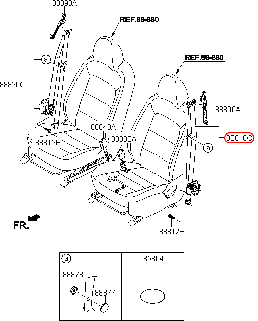 Dây đai an toàn trước KIA K3 14 LH, 88810A7000WK,chính hãng KIA HCM