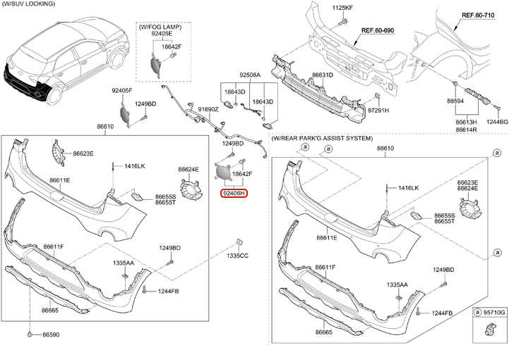 Đèn cản sau chính hãng HYUNDAI RH | 92406C7000 tại HCM