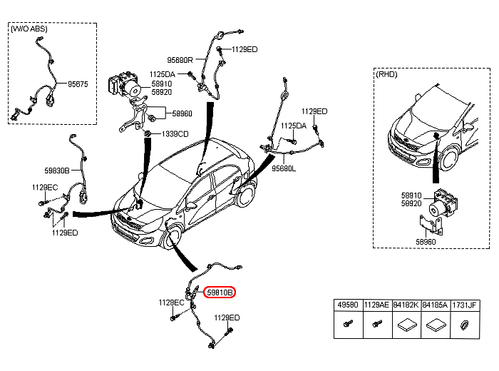 Cảm biến abs trước KIA Rio 12-15 LH, 598101W000,chính hãng KIA HCM